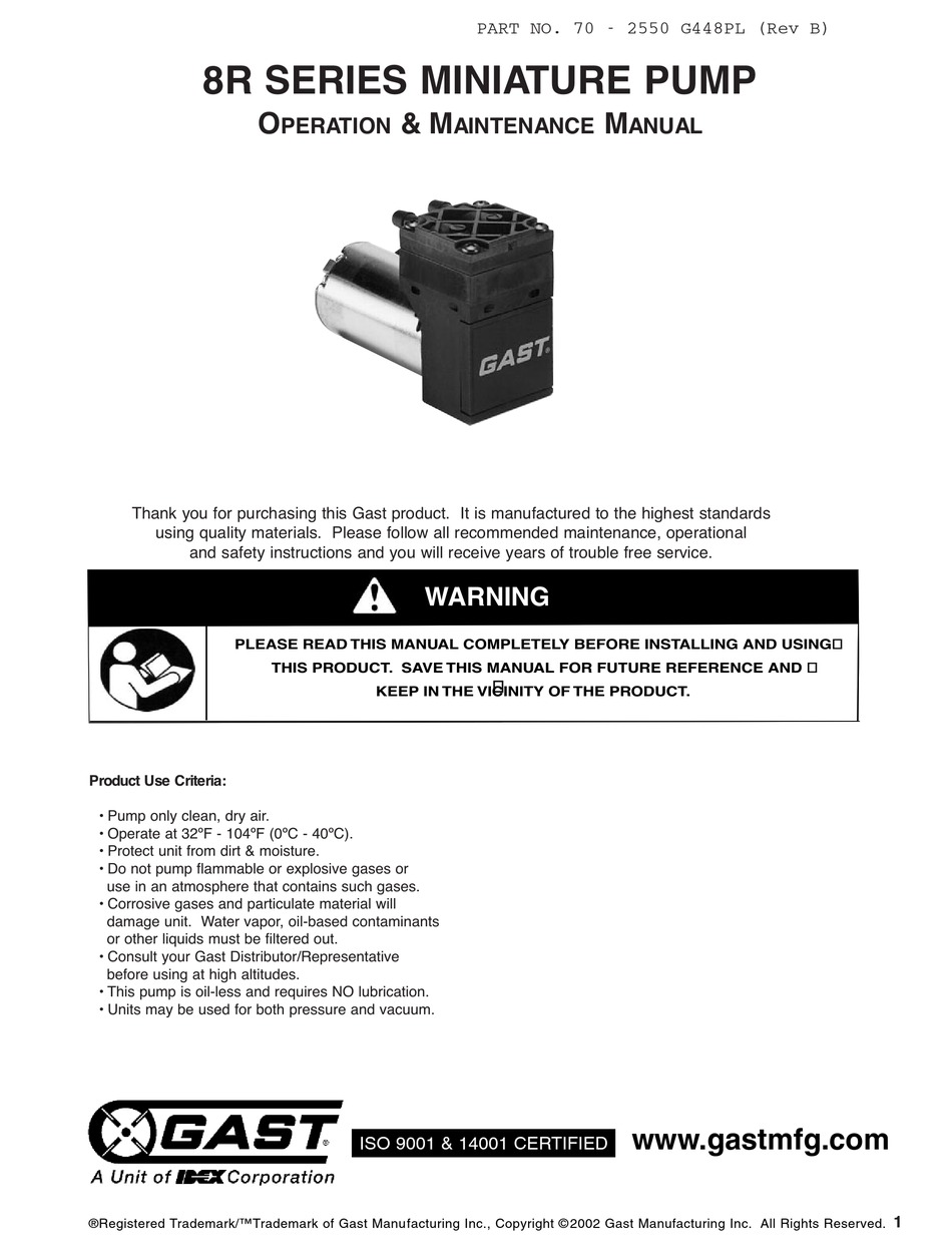 IDEX GAST 8R SERIES OPERATION & MAINTENANCE MANUAL Pdf Download ...