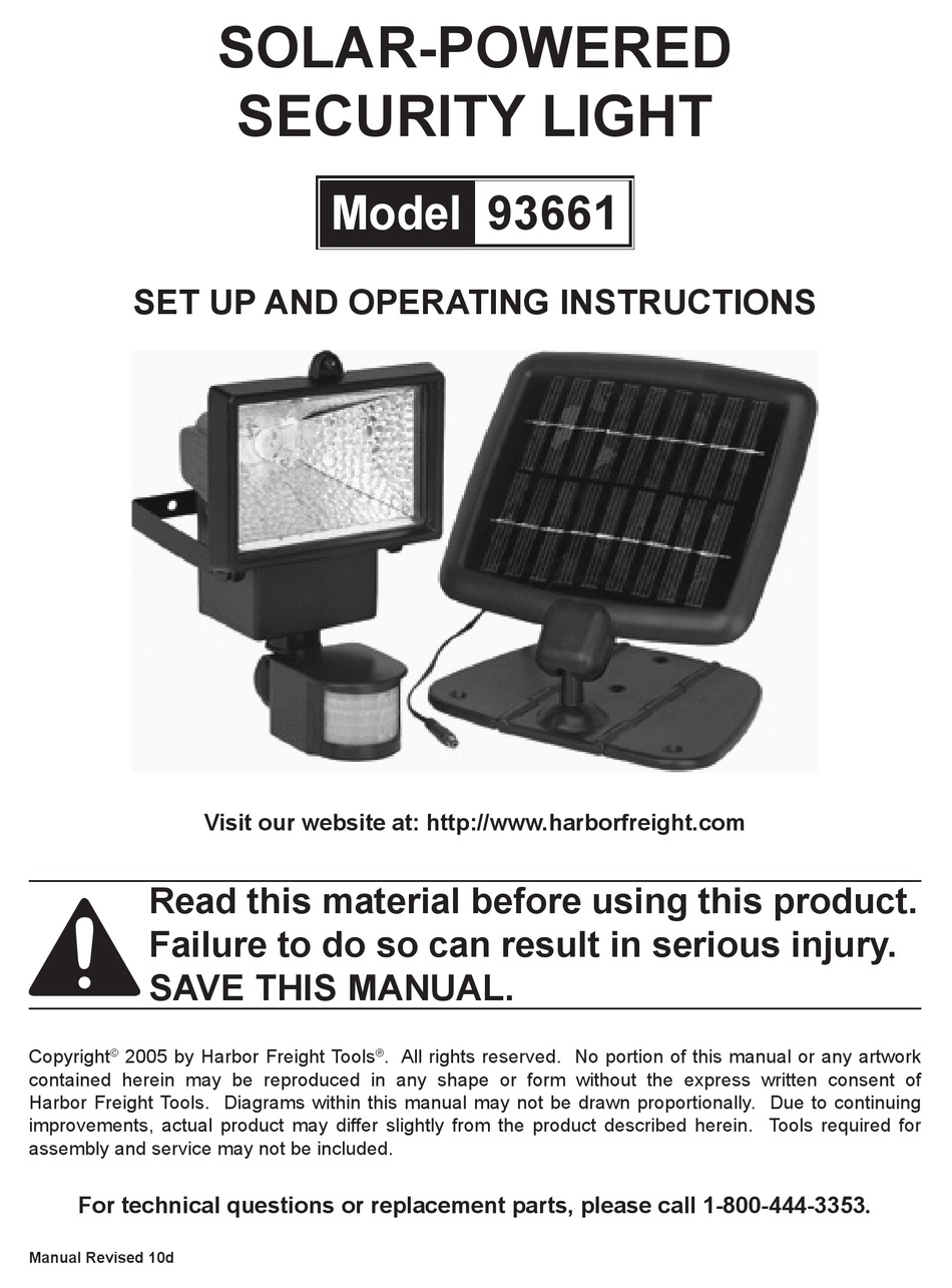 HARBOR FREIGHT TOOLS 93661 SET UP AND OPERATING INSTRUCTIONS MANUAL Pdf