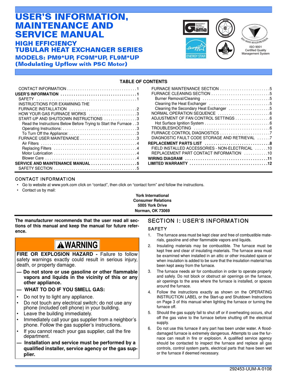 UNITARY PRODUCTS GROUP PM9 UP SERIES USER