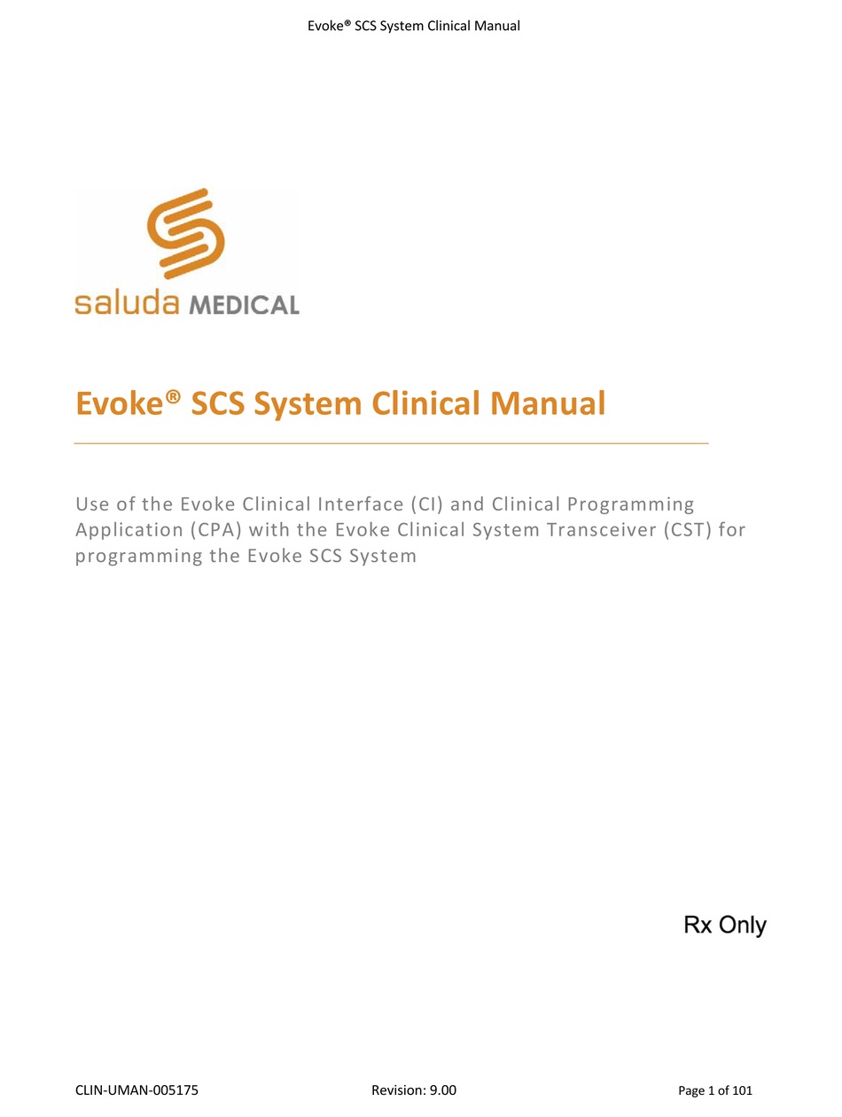 SALUDA MEDICAL EVOKE SCS CLINICAL MANUAL Pdf Download ManualsLib