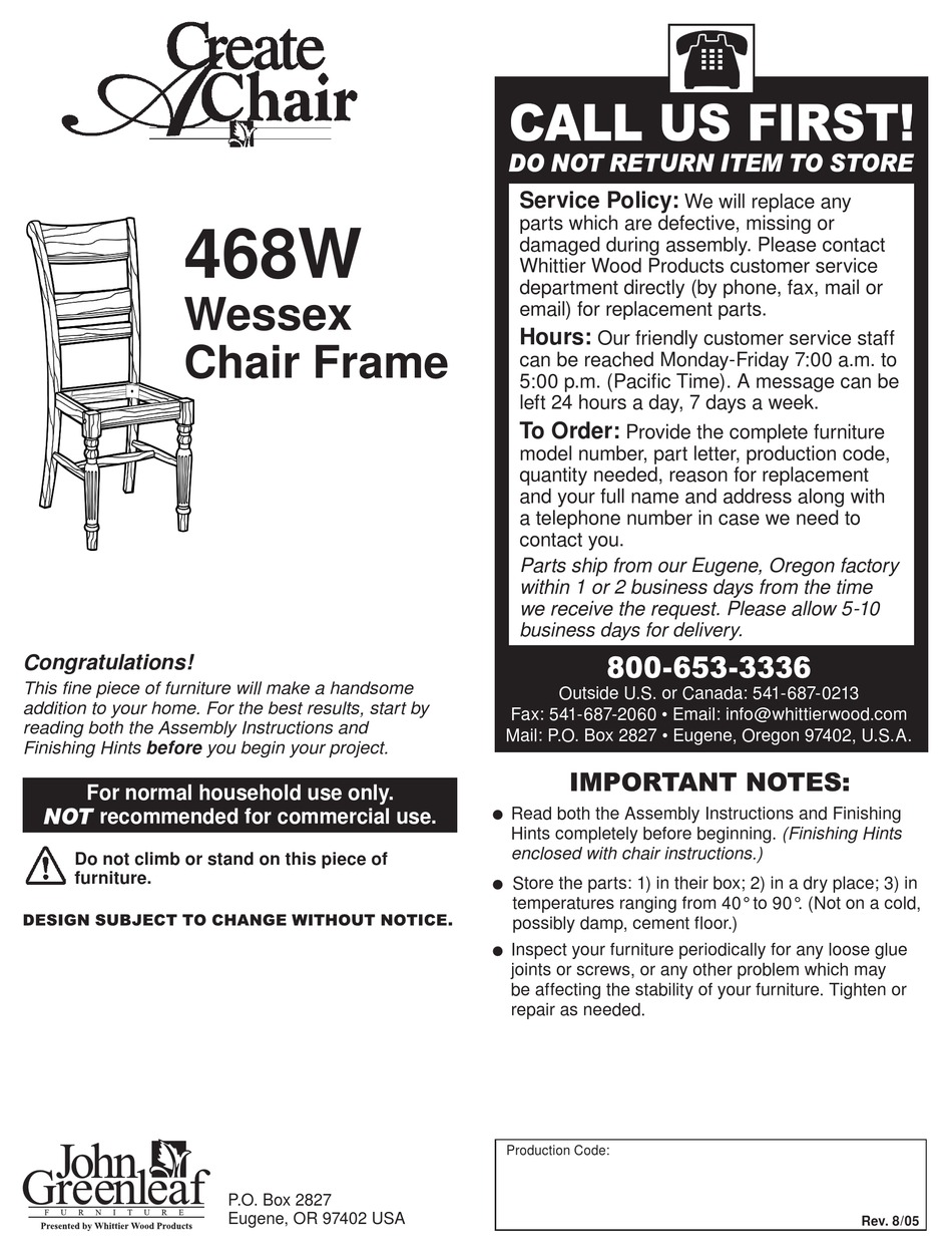 JOHN GREENLEAF WESSEX CREATE ACHAIR 468W MANUAL Pdf Download | ManualsLib