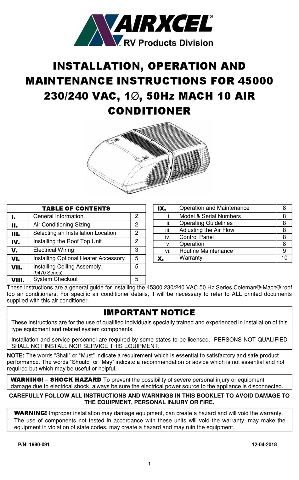 rv-products-airxcel-45000-installation-operation-and-maintenance