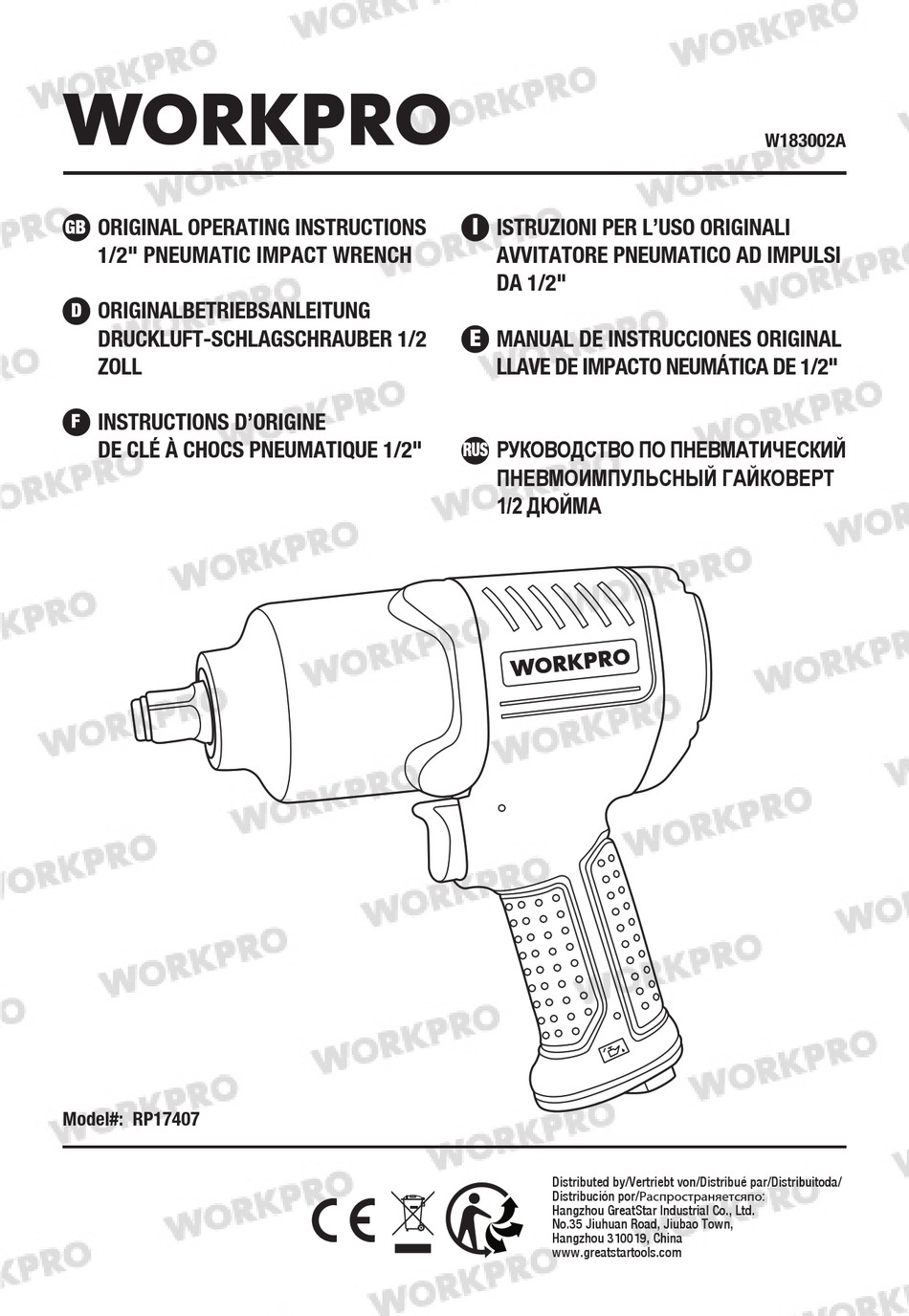 WORKPRO RP17407 ORIGINAL OPERATING INSTRUCTIONS Pdf Download ManualsLib