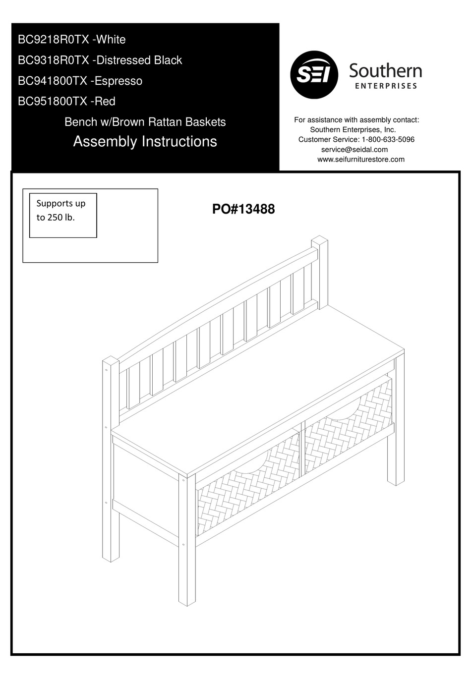 SEI BC9218R0TX ASSEMBLY INSTRUCTIONS MANUAL Pdf Download ManualsLib
