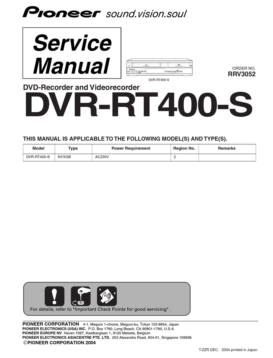 PIONEER DVRRT400S SERVICE MANUAL Pdf Download ManualsLib