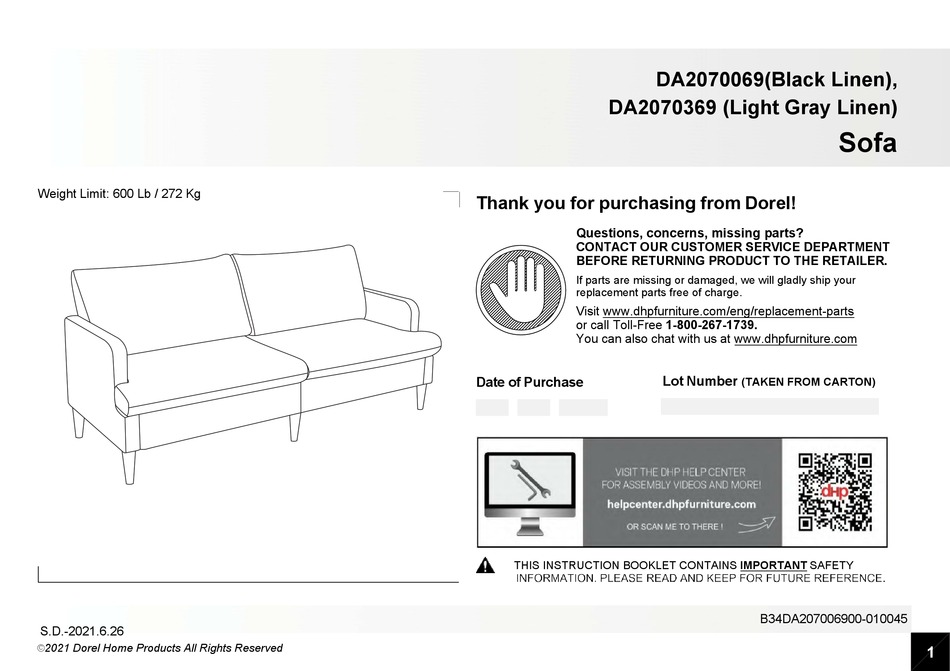 DOREL HOME PRODUCTS DA2070069 INSTRUCTION BOOKLET Pdf Download ManualsLib