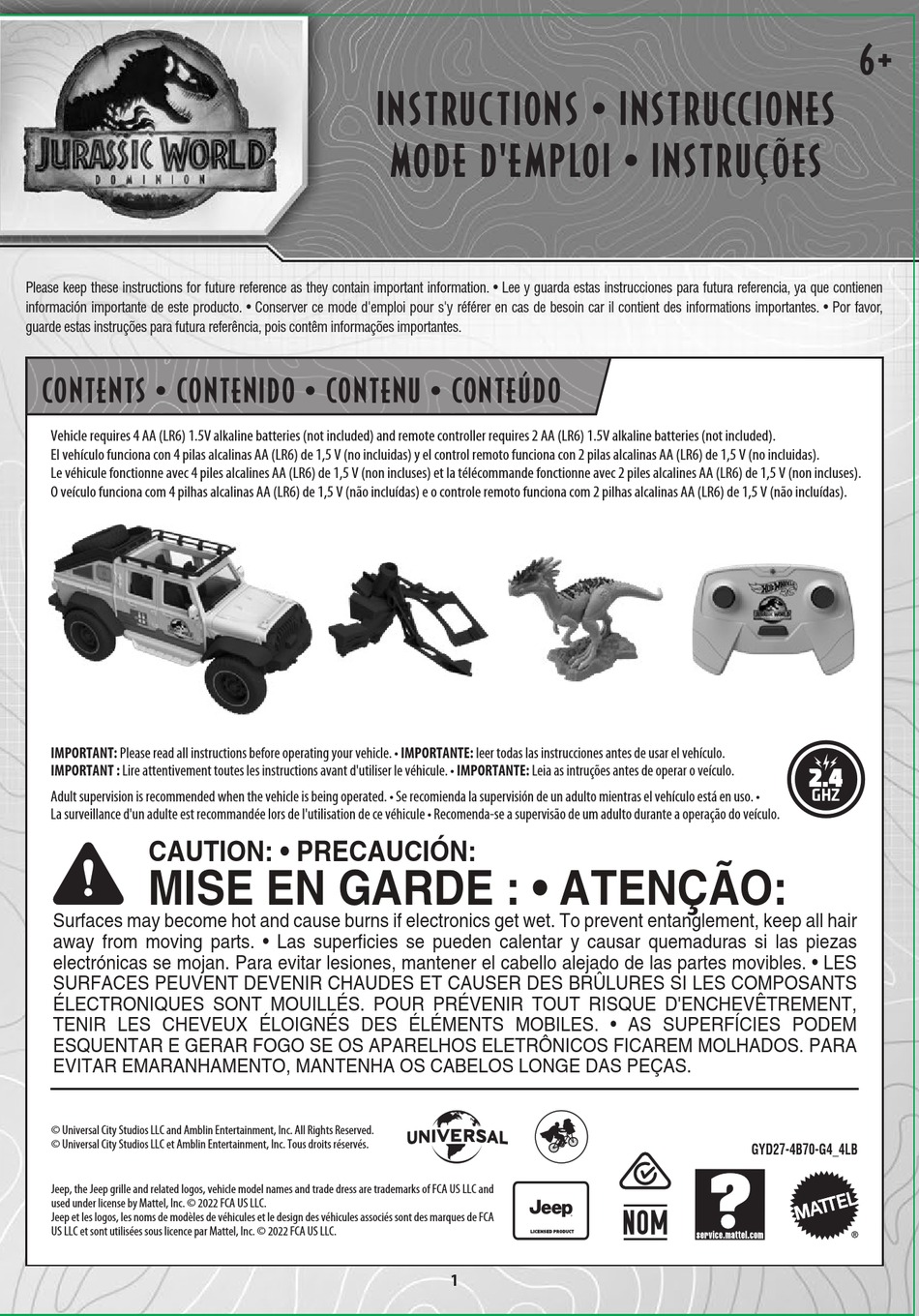 MATTEL JURASSIC WORLD DOMINION GYD274L INSTRUCTIONS MANUAL Pdf