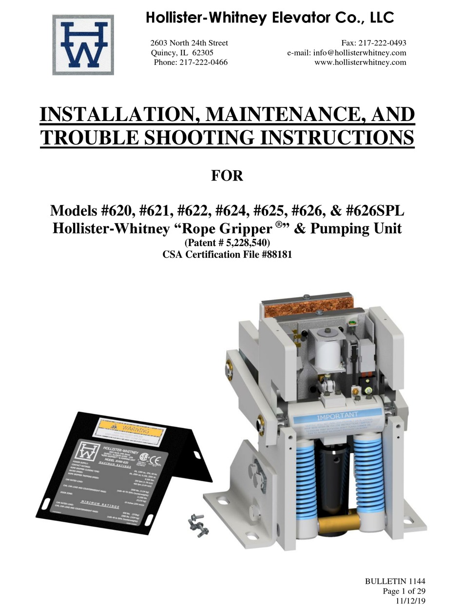 HOLLISTERWHITNEY ROPE GRIPPER 620 INSTALLATION, MAINTENANCE