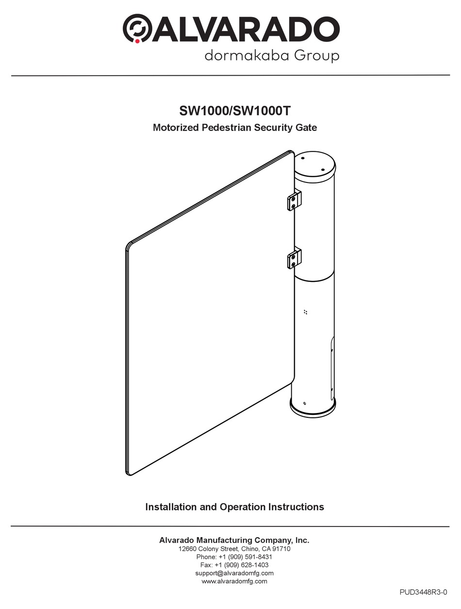 DORMAKABA ALVARADO SW1000 INSTALLATION AND OPERATION INSTRUCTION MANUAL