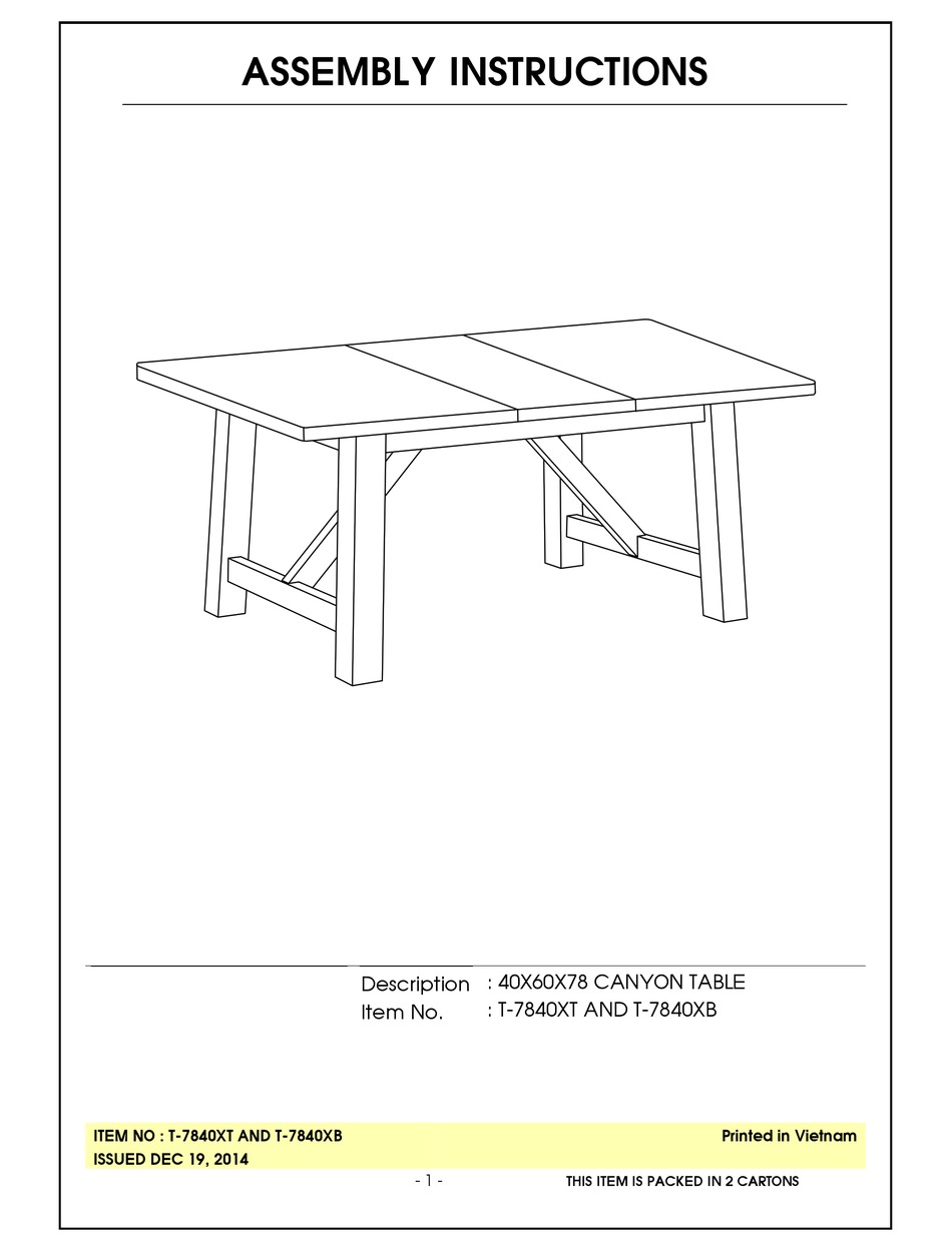 UNFINISHED FURNITURE OF WILMINGTON CANYON T7840XT ASSEMBLY