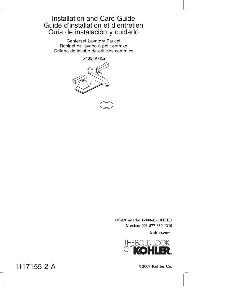 KOHLER K-433 INSTALLATION AND CARE MANUAL Pdf Download | ManualsLib