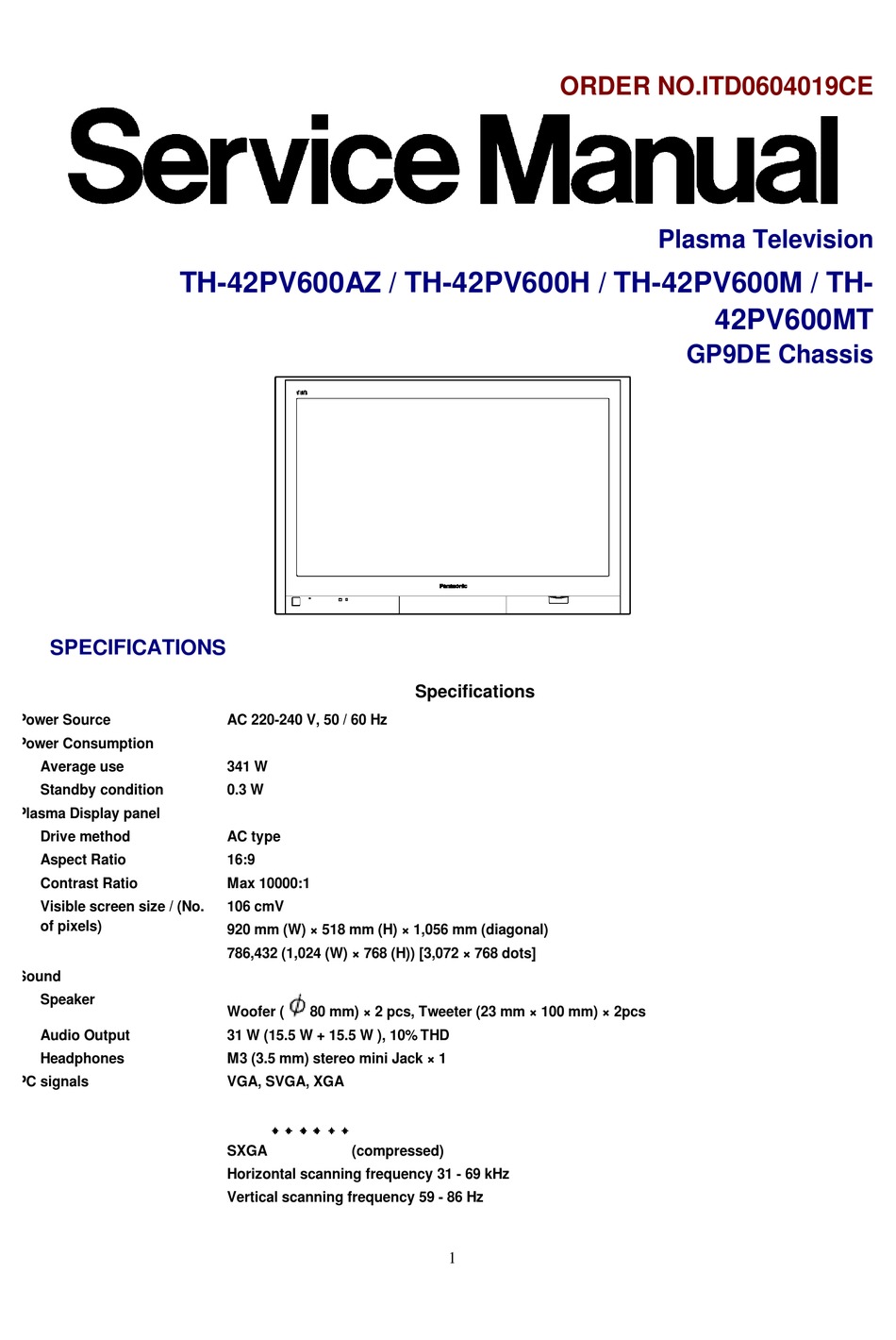 PANASONIC TH-42PV600AZ SERVICE MANUAL Pdf Download | ManualsLib