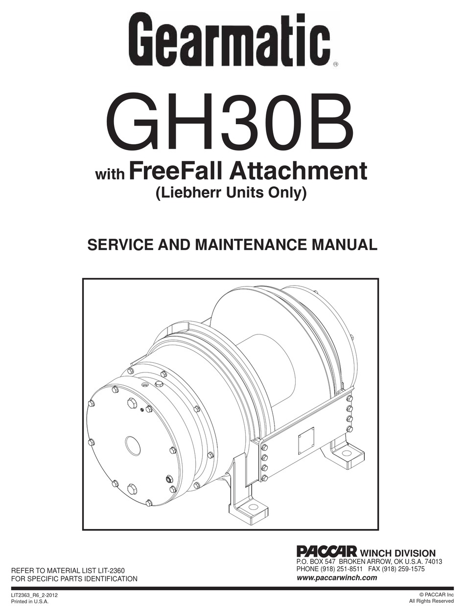 PACCAR WINCH GEARMATIC GH30B SERVICE AND MAINTENANCE MANUAL Pdf