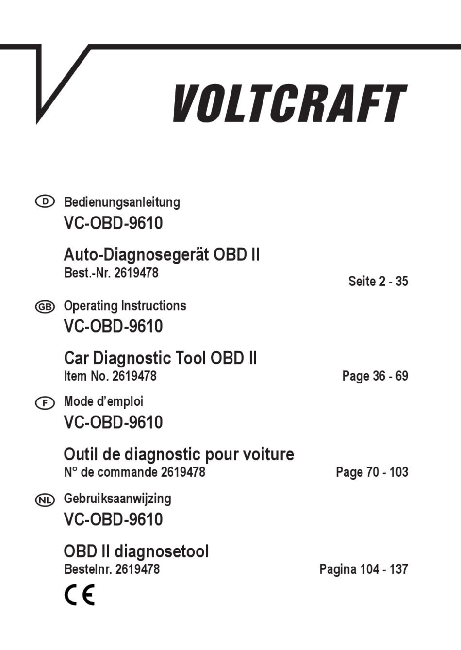 VOLTCRAFT VCOBD9610 OPERATING INSTRUCTIONS MANUAL Pdf Download
