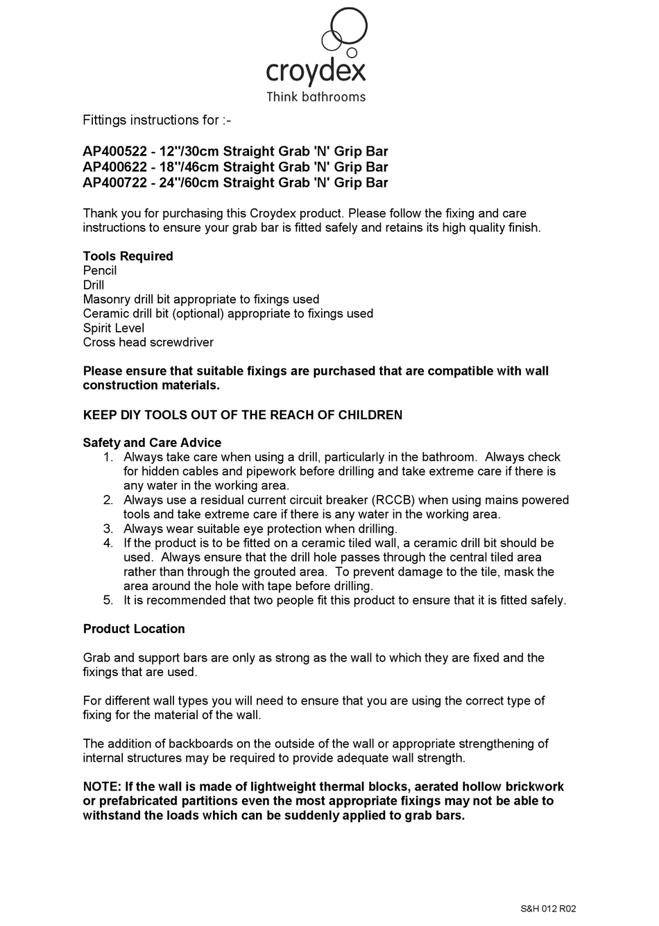 CROYDEX AP400522 FITTING INSTRUCTIONS Pdf Download ManualsLib