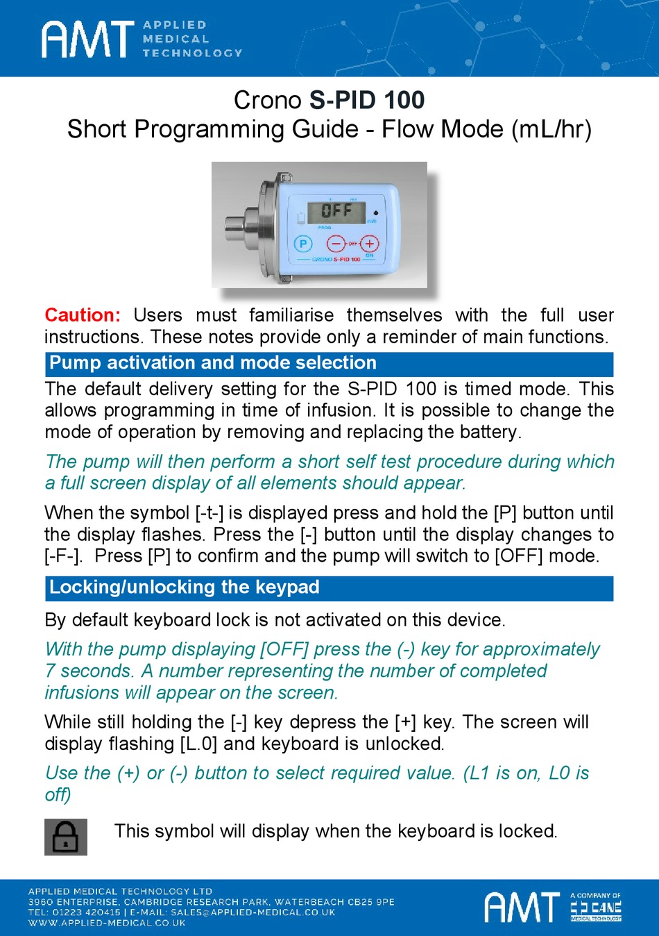 AMT CRONO SPID 100 PROGRAMMING MANUAL Pdf Download ManualsLib