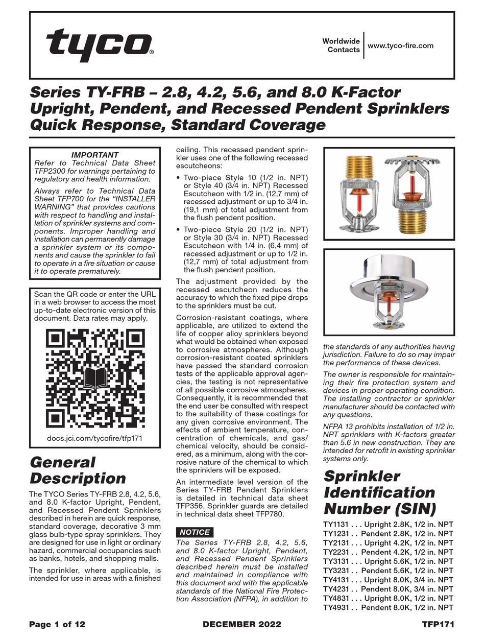 TYCO TY-FRB SERIES MANUAL Pdf Download | ManualsLib