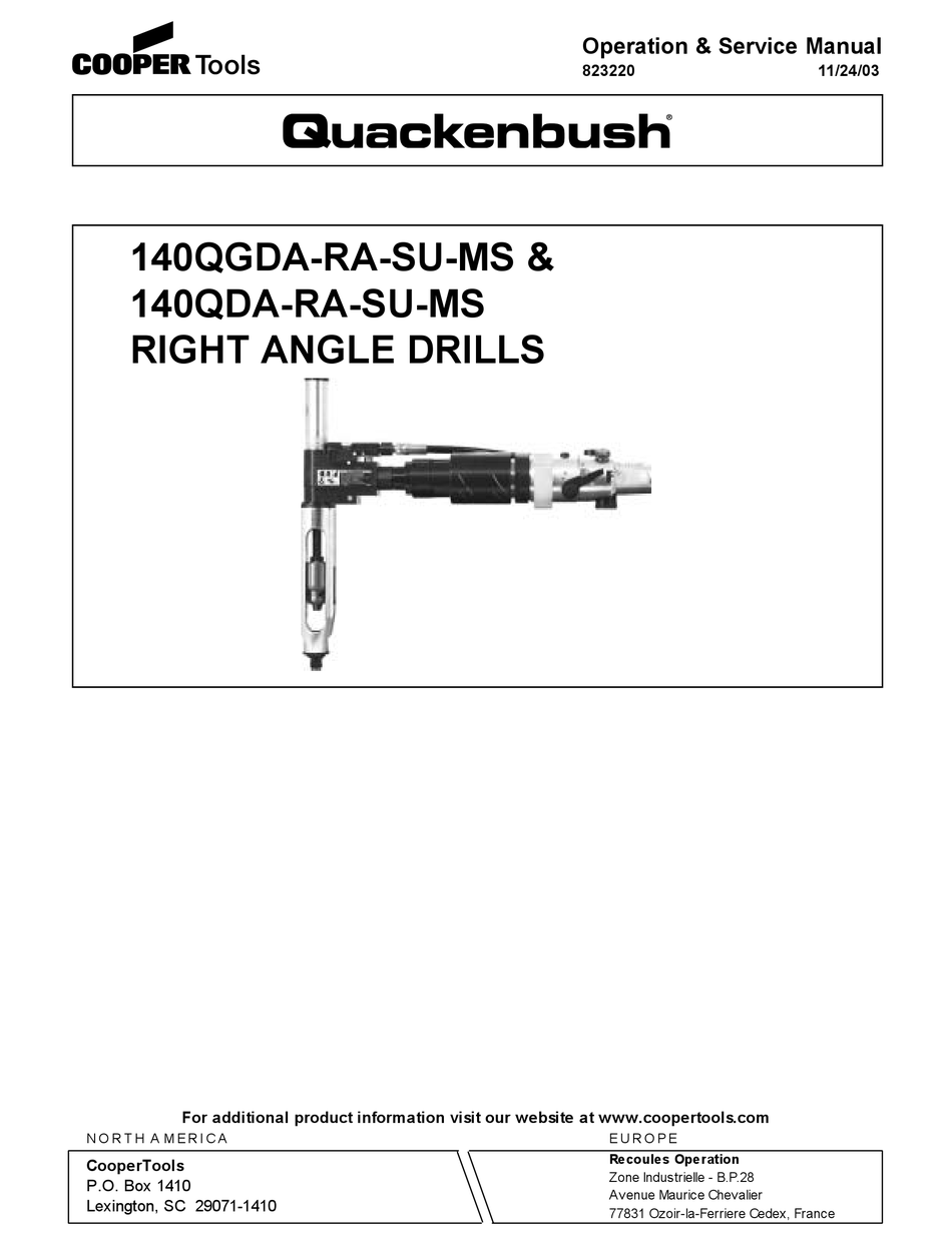 COOPER TOOLS QUACKENBUSH 140QGDARASUMS OPERATION & SERVICE MANUAL