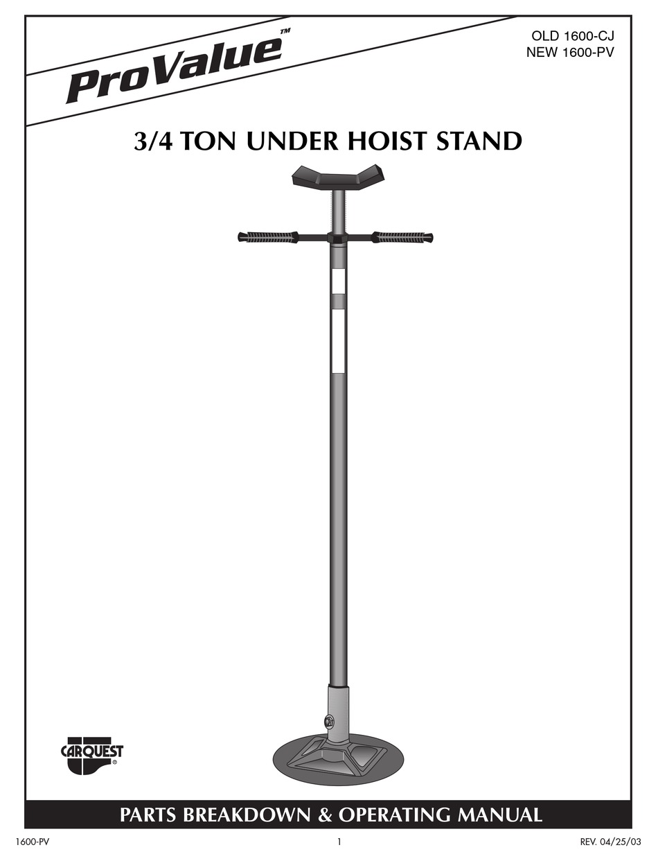 CARQUEST PROVALUE 1600CJ OPERATING MANUAL Pdf Download ManualsLib