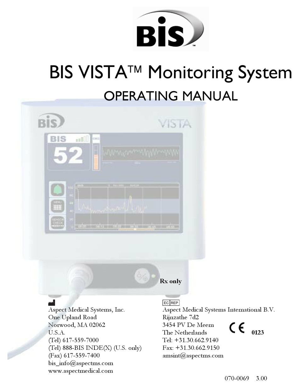 BIS VISTA OPERATING MANUAL Pdf Download ManualsLib