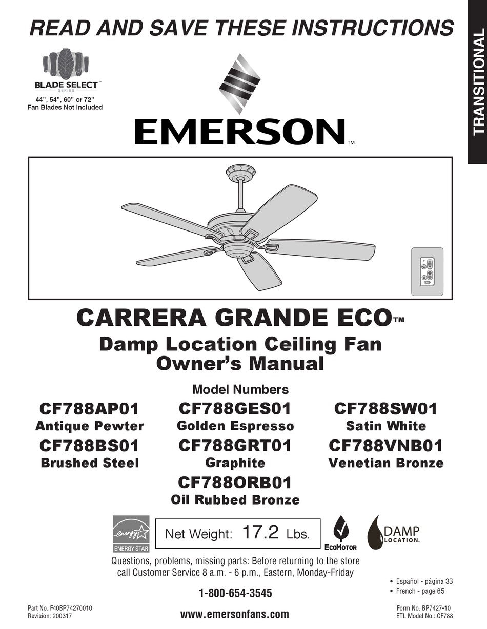 EMERSON CARRERA GRANDE ECO CF788AP01 OWNER'S MANUAL Pdf Download ...