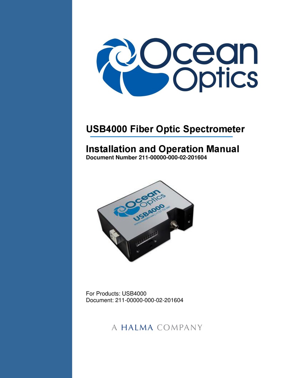 OCEAN OPTICS USB4000 INSTALLATION AND OPERATION MANUAL Pdf Download