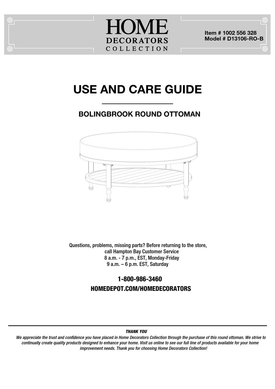 HOME DECORATORS COLLECTION BOLINGBROOK D13106ROB USE AND CARE MANUAL Pdf Download ManualsLib