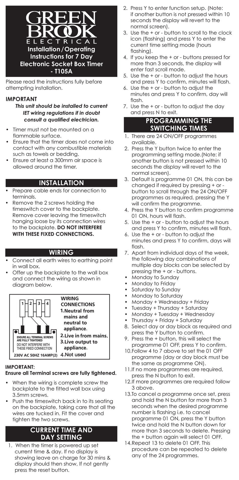 GREEN BROOK T105A INSTALLATION & OPERATING INSTRUCTIONS Pdf Download