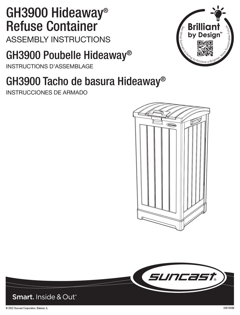 SUNCAST HIDEAWAY GH3900 ASSEMBLY INSTRUCTIONS MANUAL Pdf Download