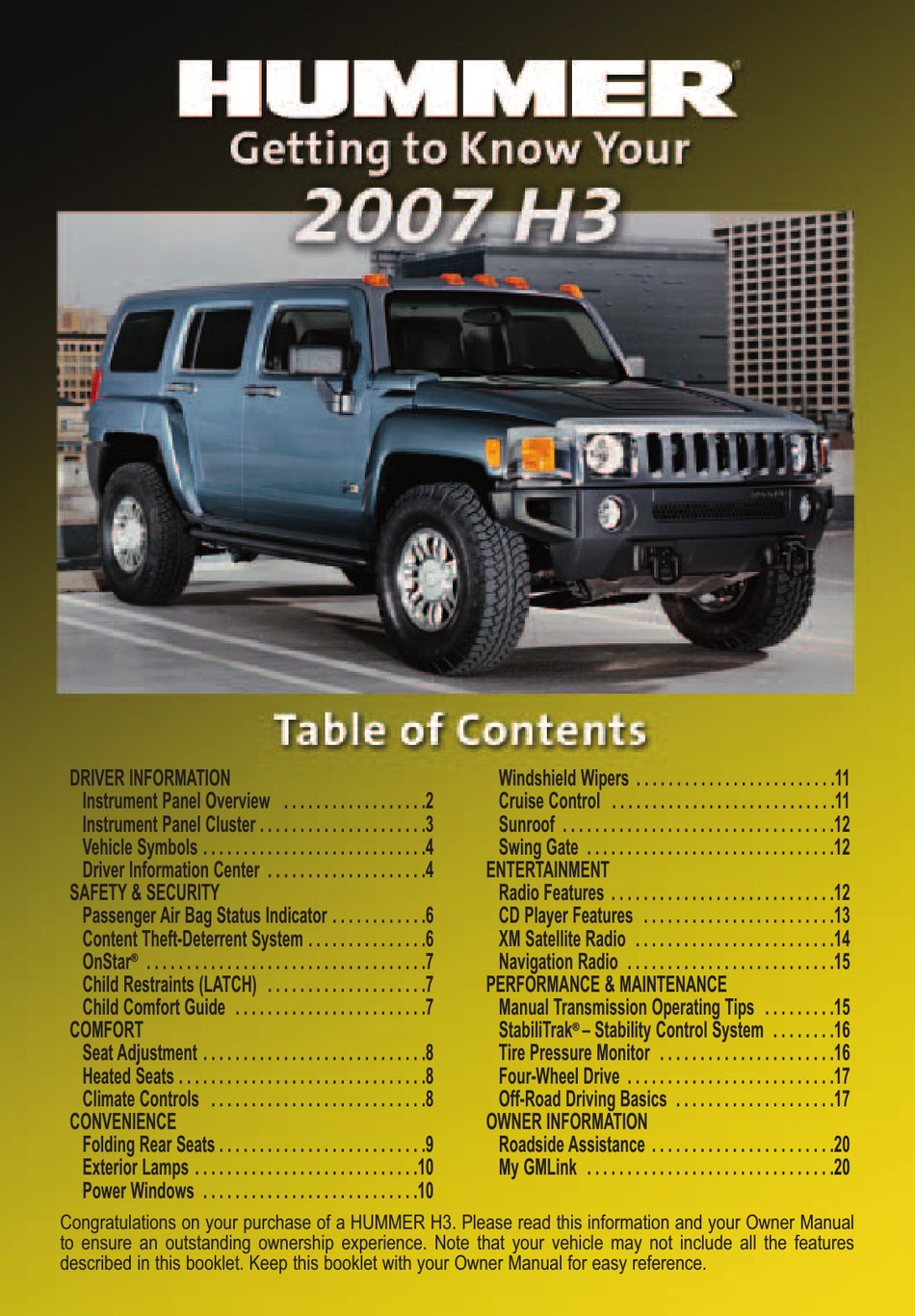 HUMMER H3 2007 QUICK START MANUAL Pdf Download ManualsLib