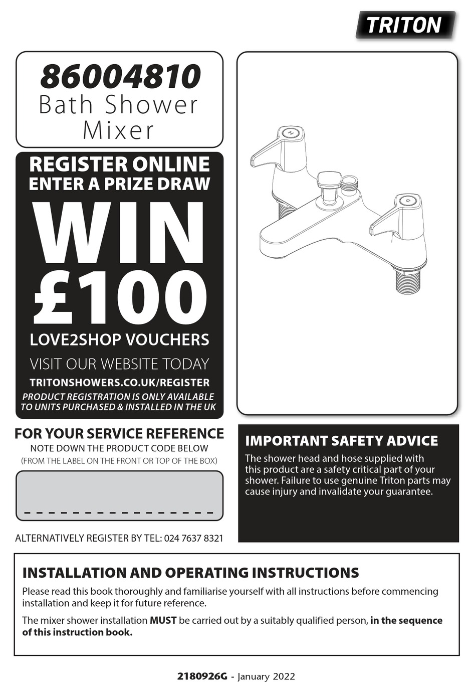 TRITON 86004810 INSTALLATION AND OPERATING INSTRUCTIONS MANUAL Pdf