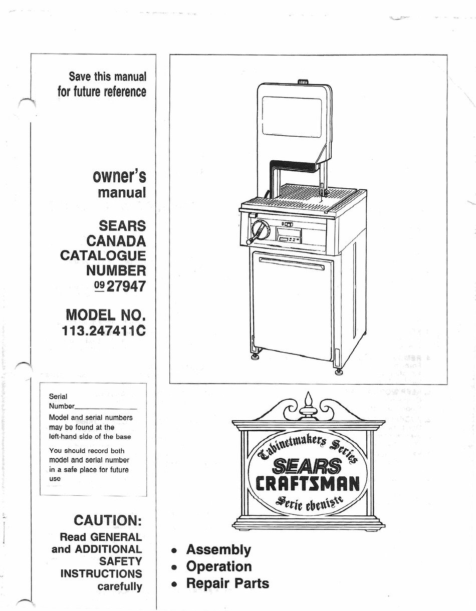 SEARS CRAFTSMAN 113.247411C OWNER