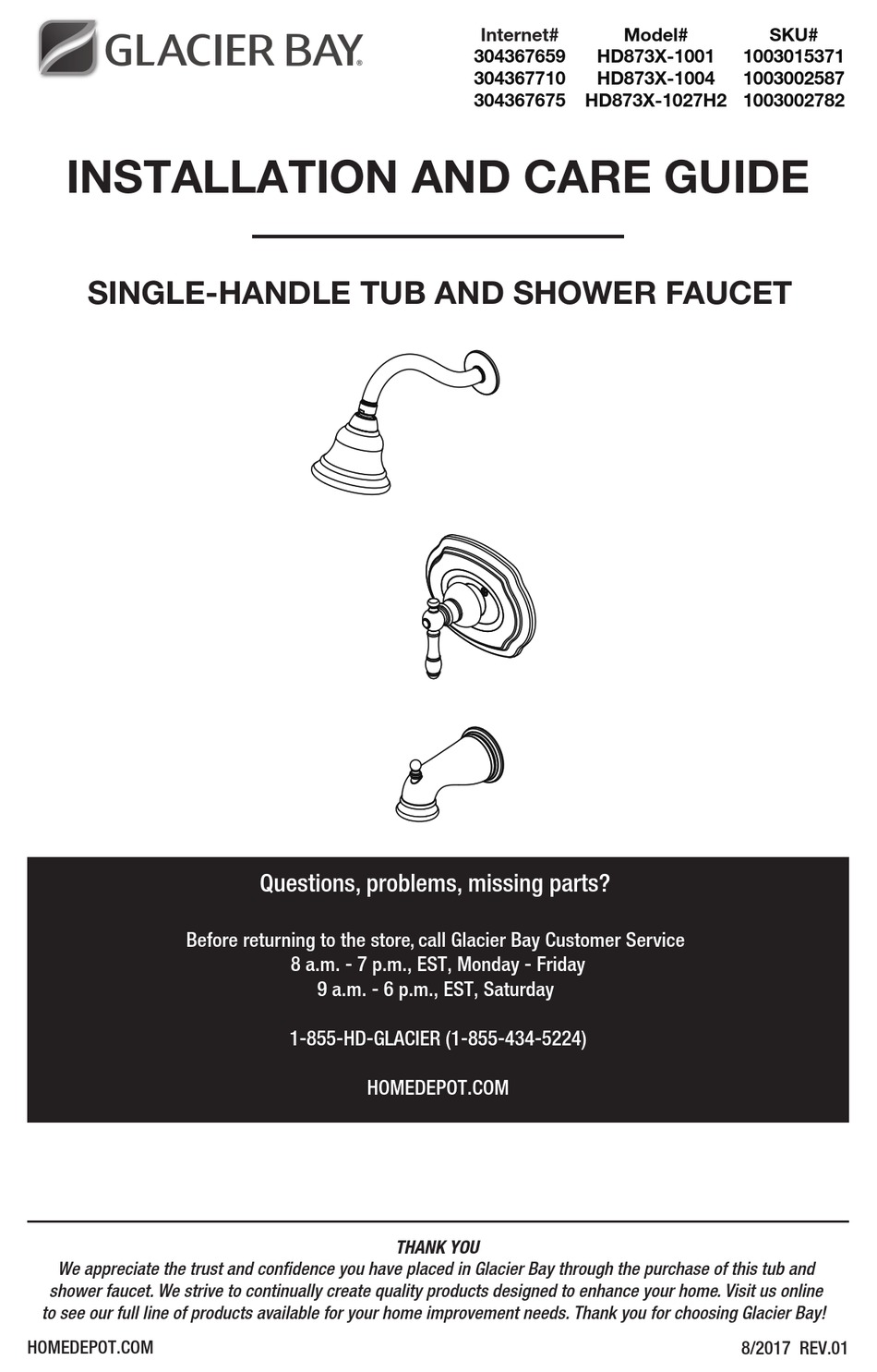 GLACIER BAY HD873X1001 INSTALLATION AND CARE MANUAL Pdf Download