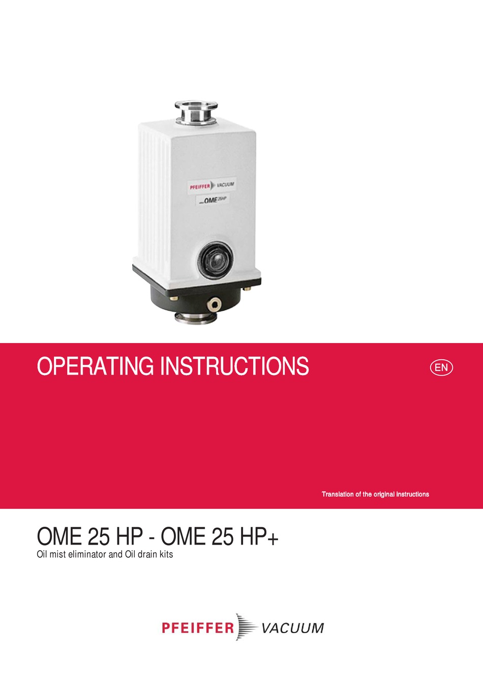 PFEIFFER VACUUM OME 25 HP OPERATING INSTRUCTIONS MANUAL Pdf Download