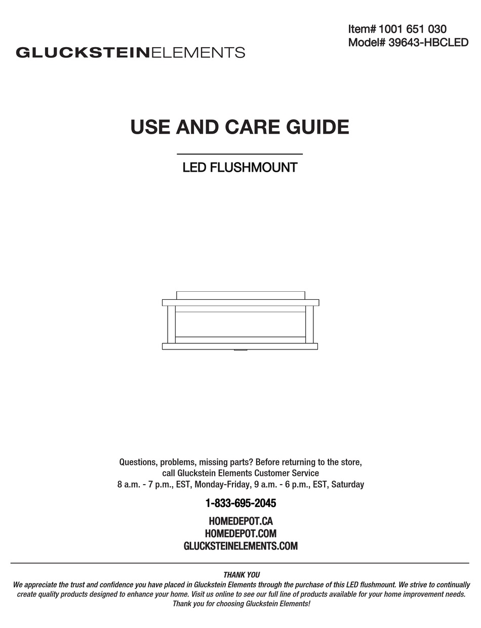 GLUCKSTEIN ELEMENTS 39643HBCLED USE AND CARE MANUAL Pdf Download