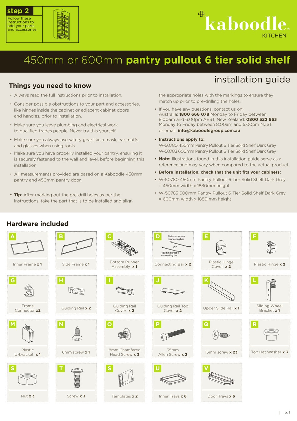 STEP 2 KABOODLE PANTRY PULLOUT 6 TIER SOLID SHELF INSTALLATION MANUAL