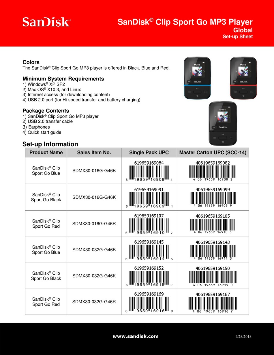 SANDISK CLIP SPORT GO SETUP SHEET Pdf Download ManualsLib