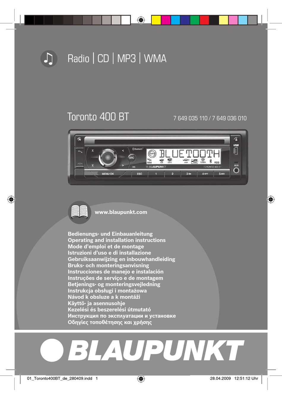 BLAUPUNKT TORONTO 400 BT OPERATING AND INSTALLATION INSTRUCTIONS Pdf ...