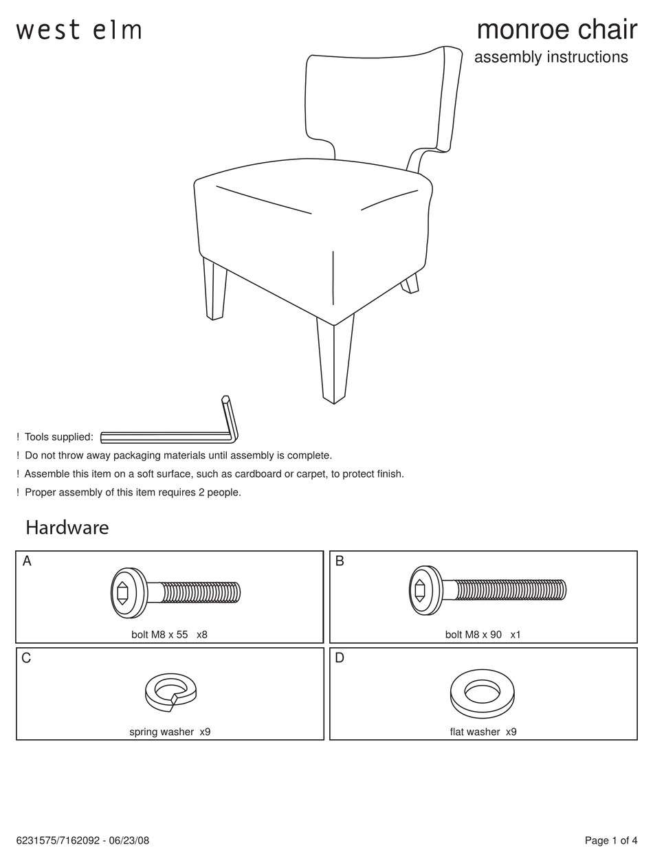 WEST ELM MONROE CHAIR ASSEMBLY INSTRUCTIONS Pdf Download ManualsLib