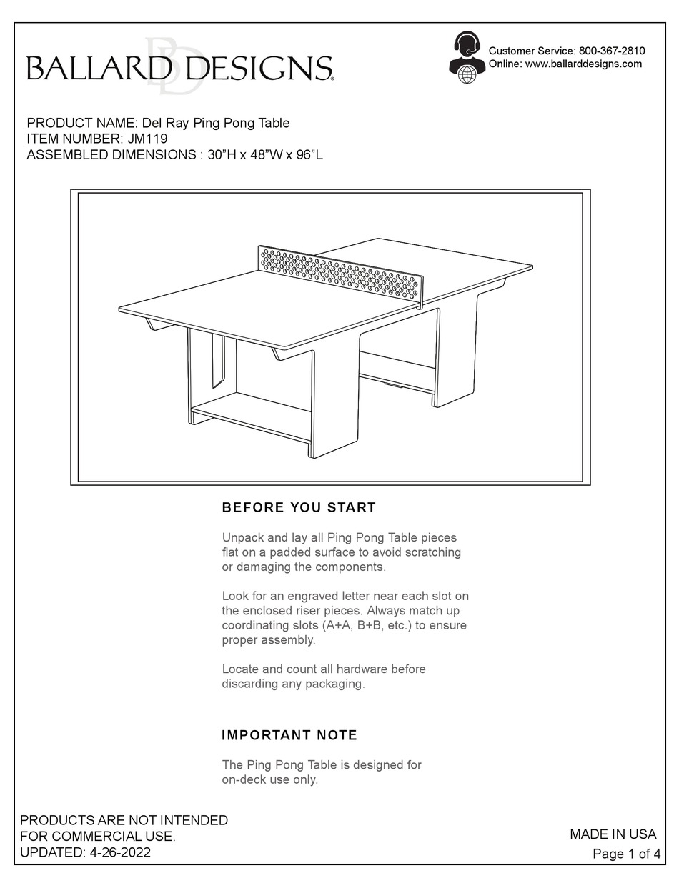 BALLARD DESIGNS DEL RAY JM119 MANUAL Pdf Download ManualsLib
