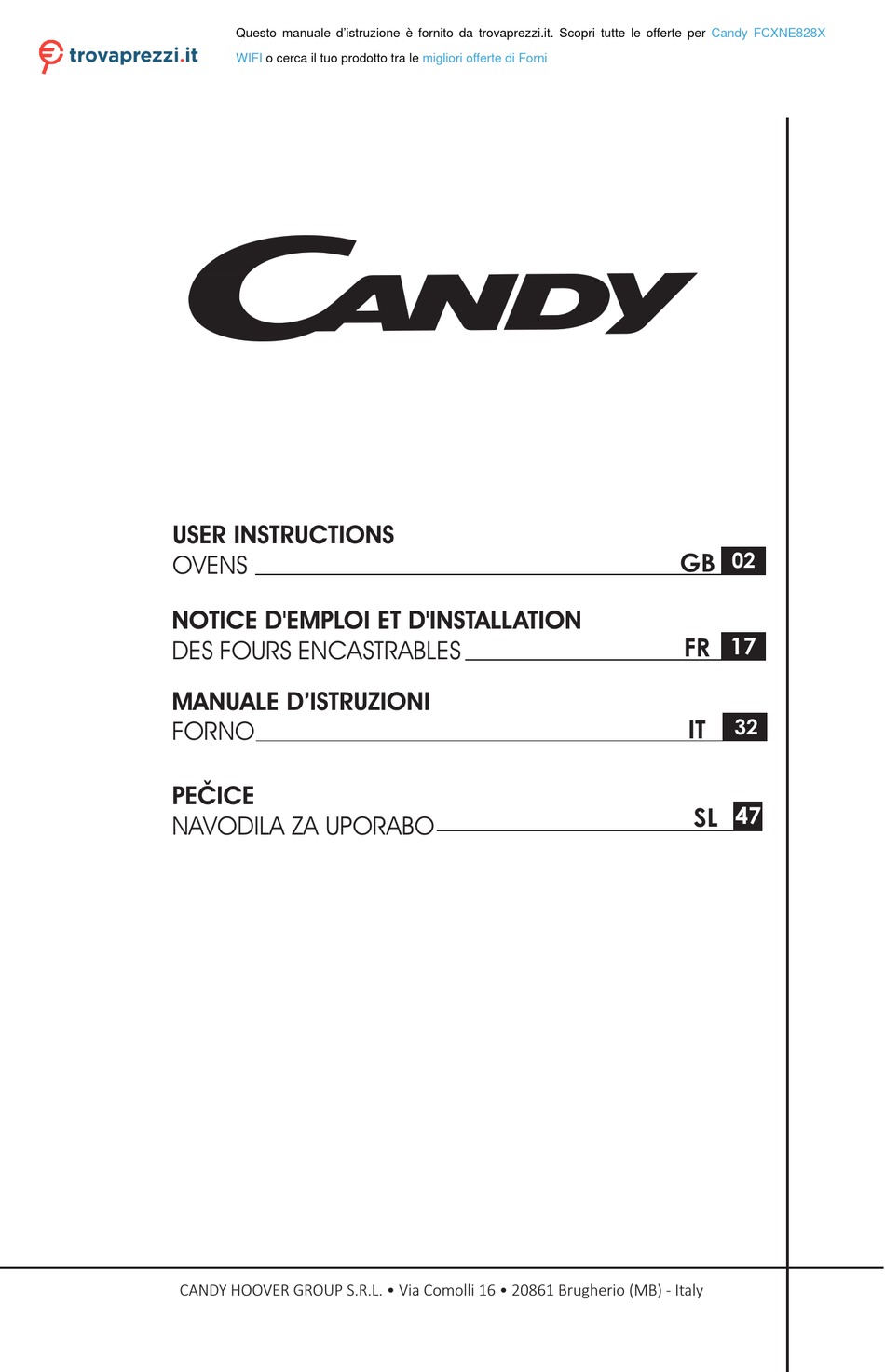 CANDY HOOVER FCXNE828X USER INSTRUCTIONS Pdf Download ManualsLib