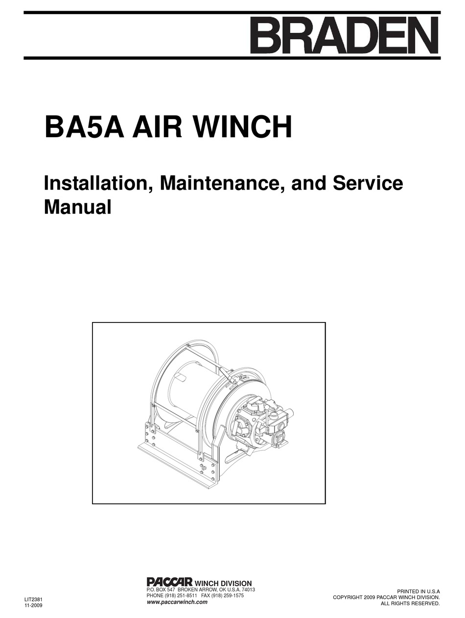 PACCAR WINCH BRADEN BA5A INSTALLATION MAINTENANCE AND SERVICE MANUAL