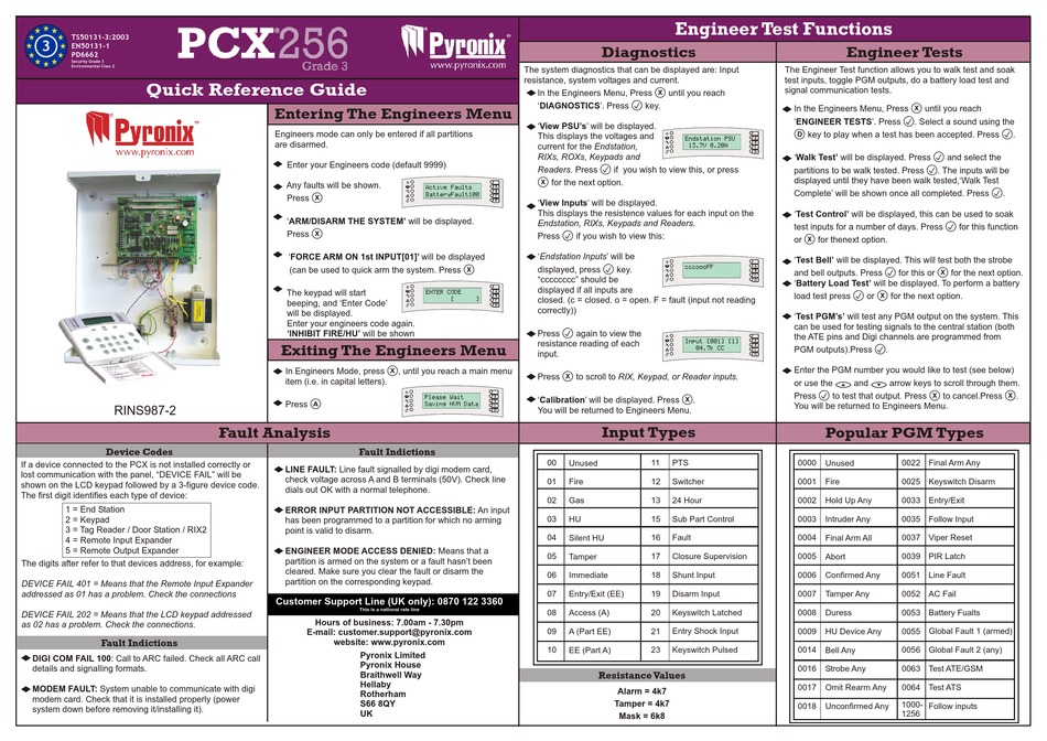PYRONIX PCX 256 QUICK REFERENCE MANUAL Pdf Download ManualsLib