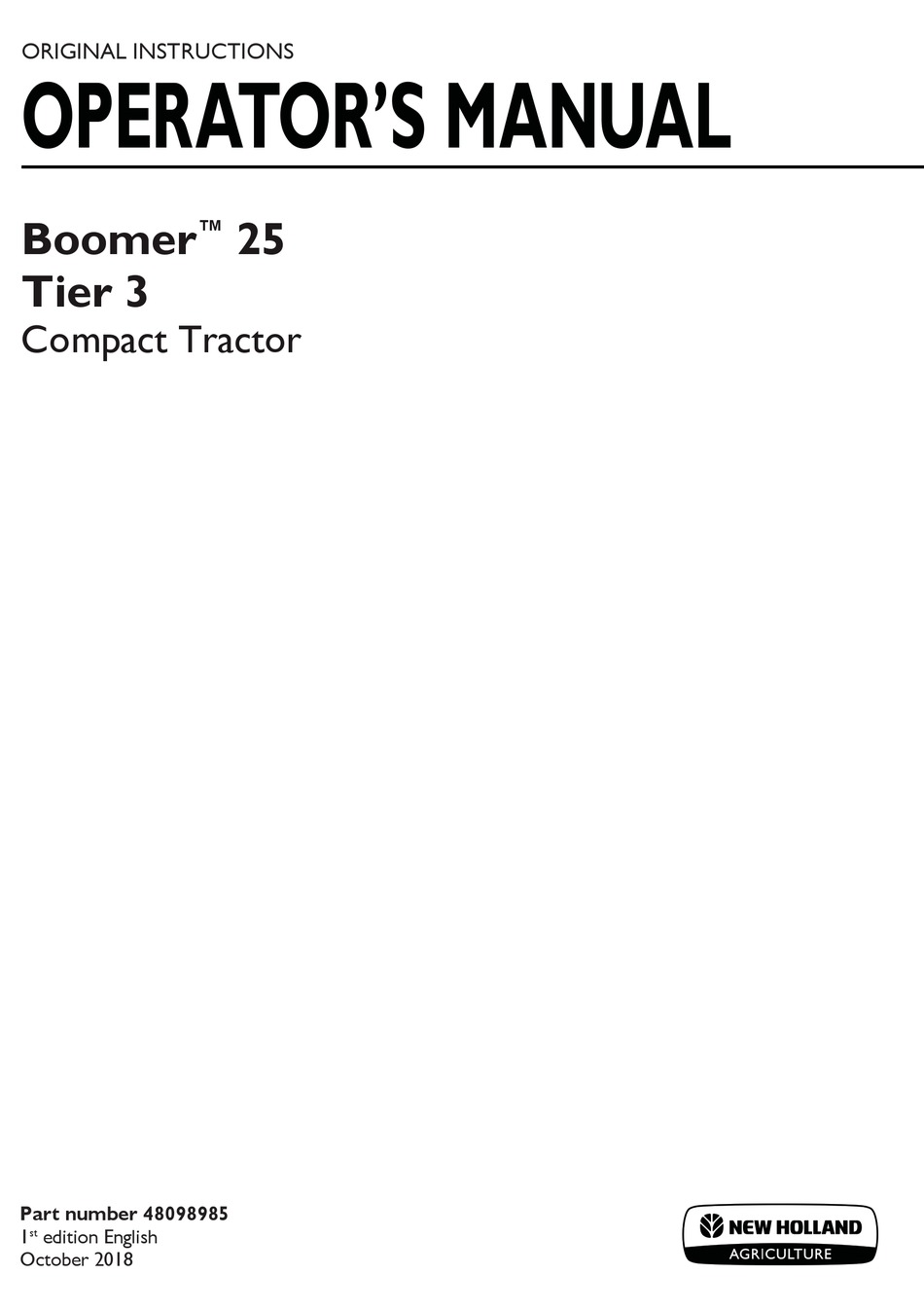 New Holland Boomer Tier Operator S Manual Pdf Download Manualslib