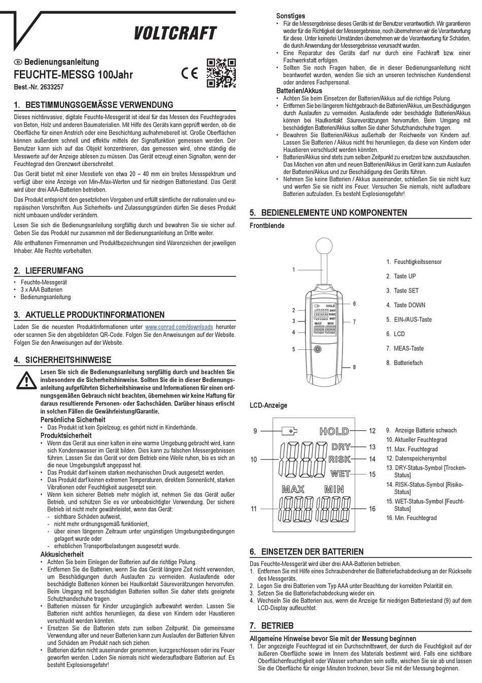 VOLTCRAFT MF-100 OPERATING INSTRUCTIONS MANUAL Pdf Download | ManualsLib