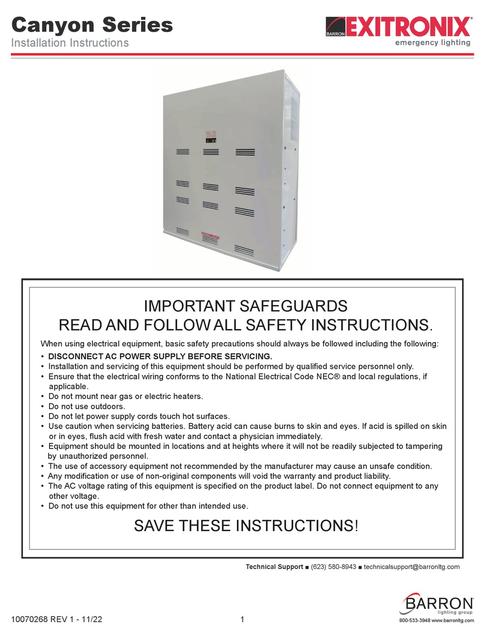 EXITRONIX CANYON SERIES INSTALLATION INSTRUCTIONS MANUAL Pdf Download