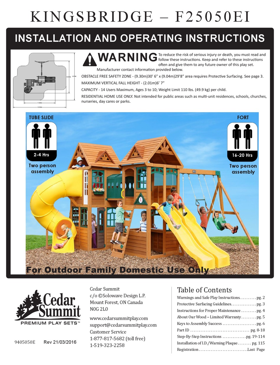 CEDAR SUMMIT KINGSBRIDGE F25050EI INSTALLATION AND OPERATING