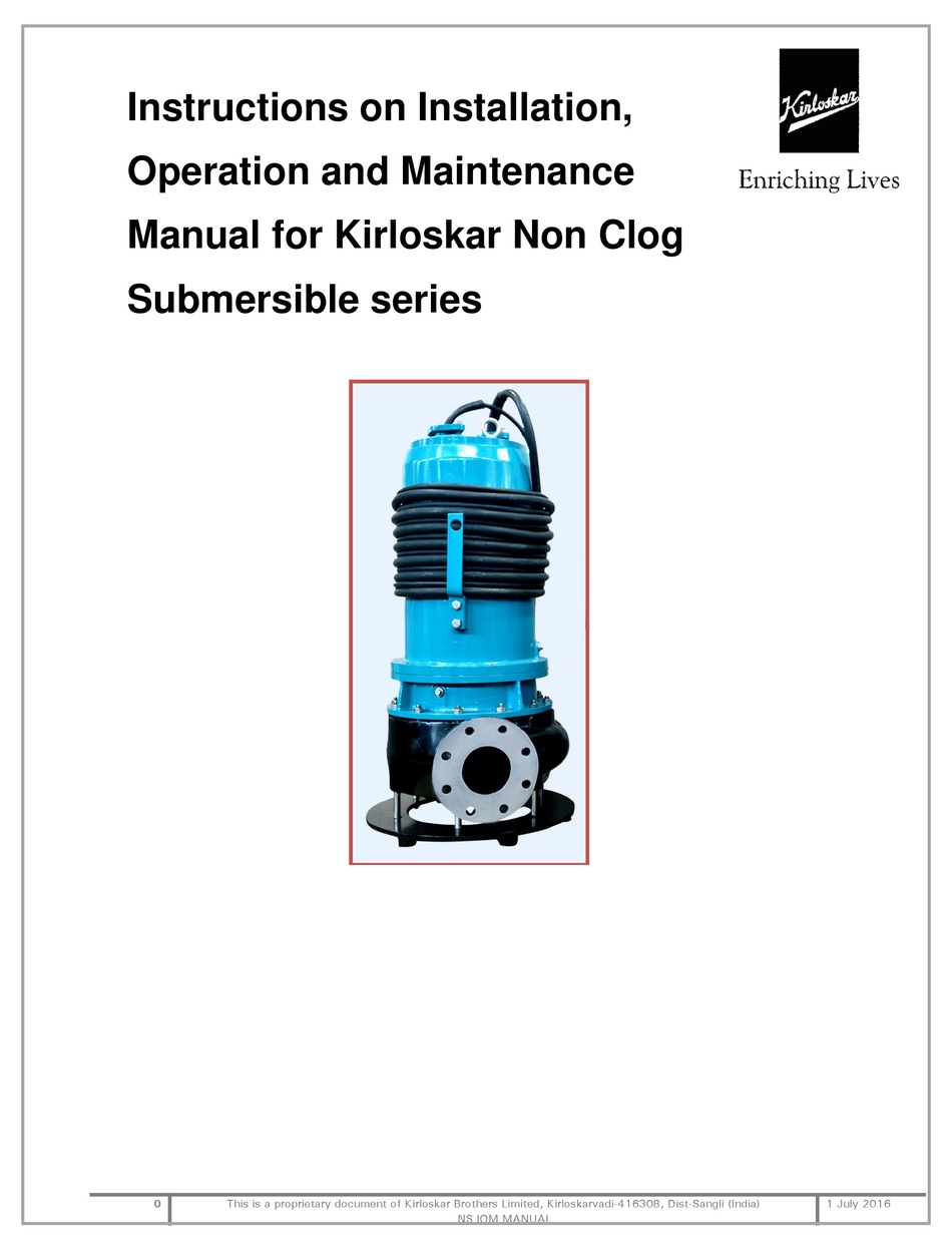 KIRLOSKAR NON CLOG NS SERIES INSTRUCTIONS ON INSTALLATION, OPERATION ...