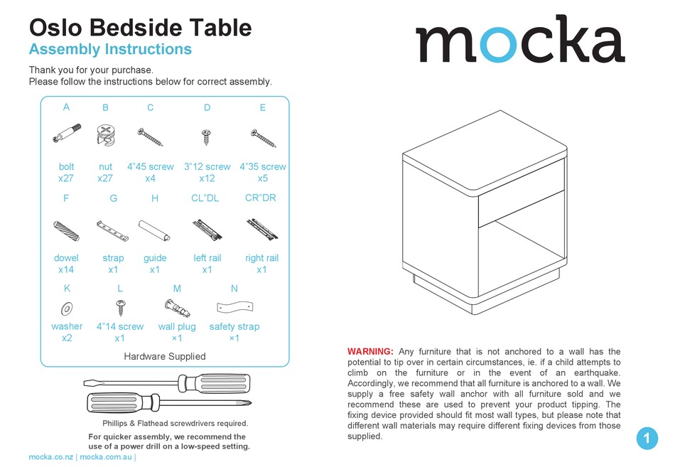 MOCKA OSLO BEDSIDE TABLE ASSEMBLY INSTRUCTIONS MANUAL Pdf Download