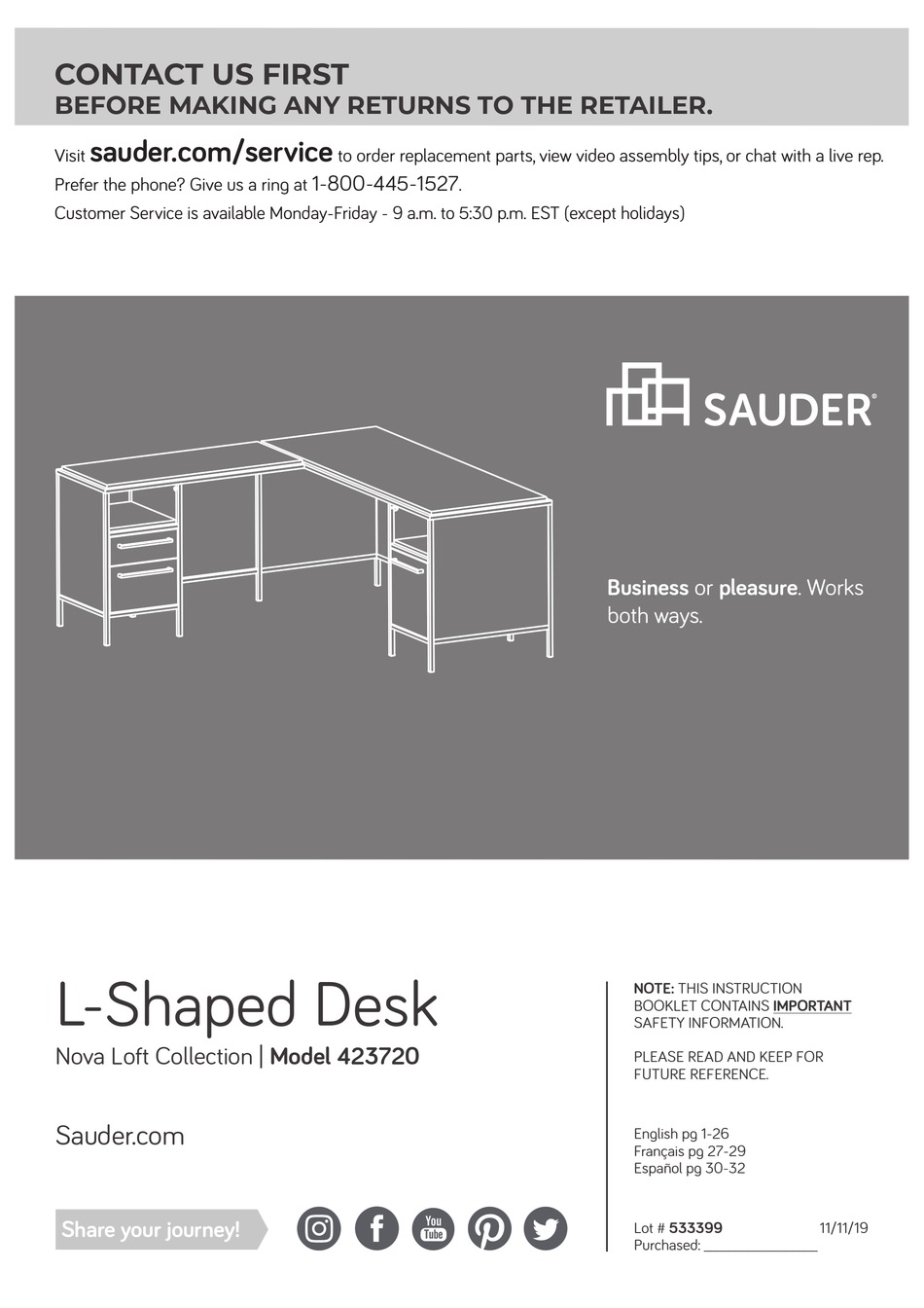 SAUDER NOVA LOFT 423720 MANUAL Pdf Download ManualsLib